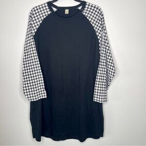 Luxury JLT Black and White Houndstooth 3/4 Sleeve Baseball Tee Top Size 4X
